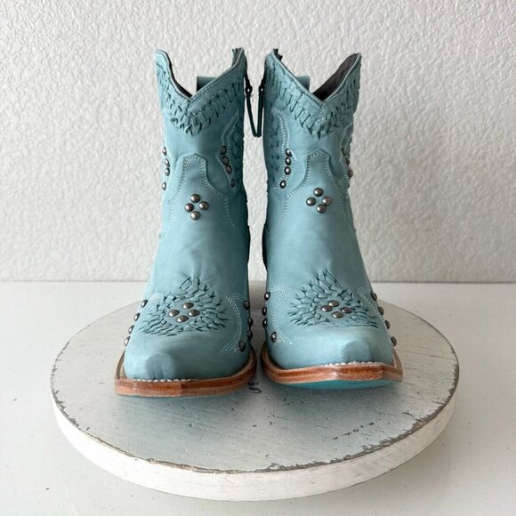 Lane COSSETTE Womens Cowboy Booties 11 Blue Leather Cowgirl Western Short Boots - Picture 5 of 13